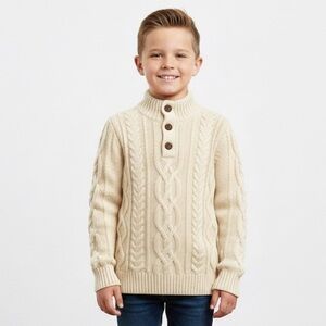 Gap Kids Cream Cable Knit Mock Neck Sweater Handsome Festive Traditional 10-12